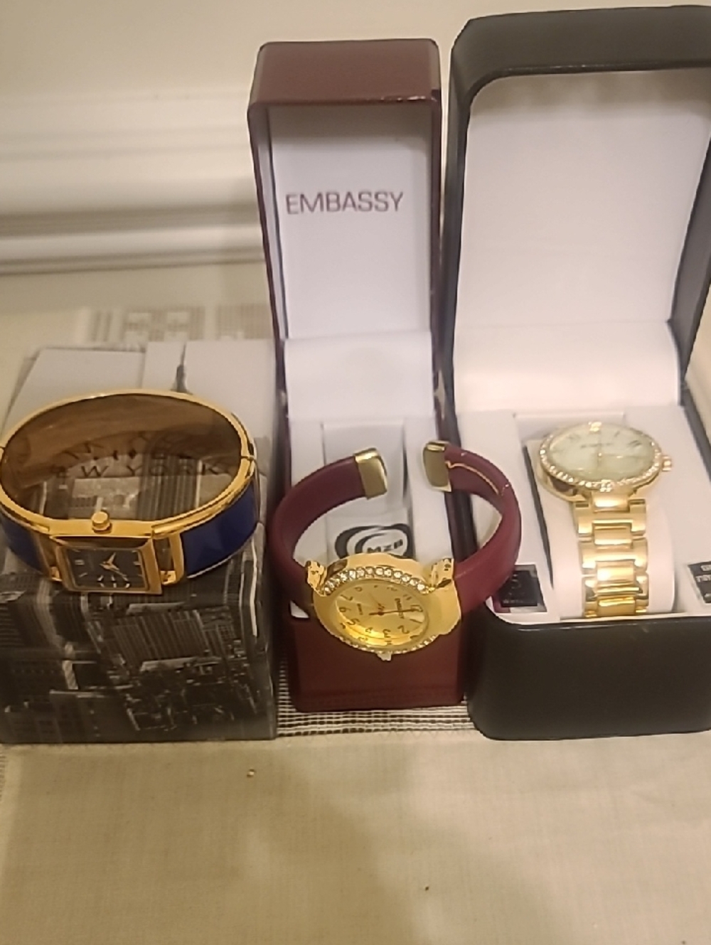 Bass Women's Gold-Tone Watch with Maroon Strap